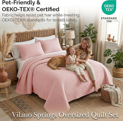 Southshore Fine Living, Inc. Stitched Twin XL Comforter Quilt Bedding Set, Dorm Room Bedding, Stain Resistant, Machine Washable Bedspread, XL/Twin Pink Quilt Bed Spread w/Pillow Sham, Pastel Pink