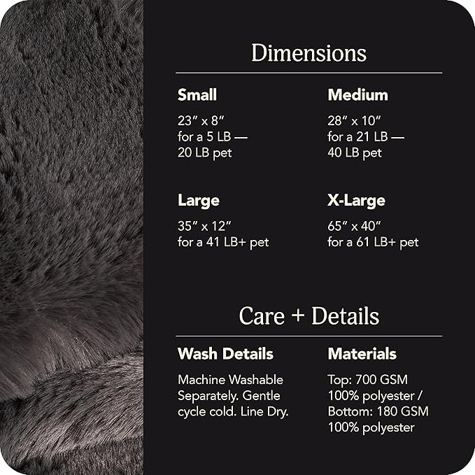 UnHide Floof Pet Bed - Small (23" x 8") - Extra Soft Dog Bed - Removable Faux Fur Cover - Machine Washable - Helps Ease Pet Anxiety & Provides the Perfect Sleep - Charcoal Charlie