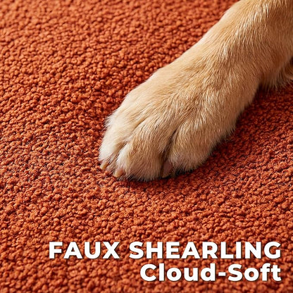 39.4" Orange Large Dog Couch Bed for Large Dogs Under 80lbs, Semi-Wrapped Round Faux Shearling Elevated Dog Sofa Chair, No Assembly Required Luxurious Indoor Furniture Style Pet Supplies