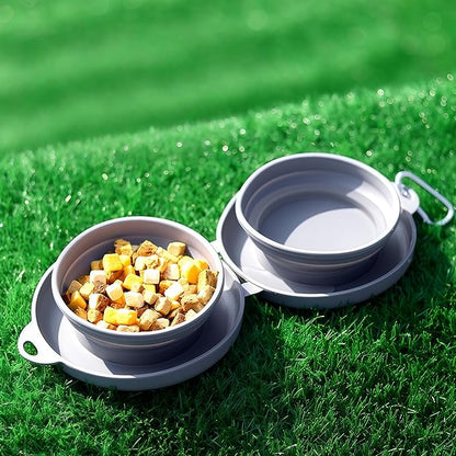 Collapsible Double Dog & Cat Bowl, 2-in-1 Silicone Food & Water Dish Portable Travel Feeding Bowl for Camping (Small)