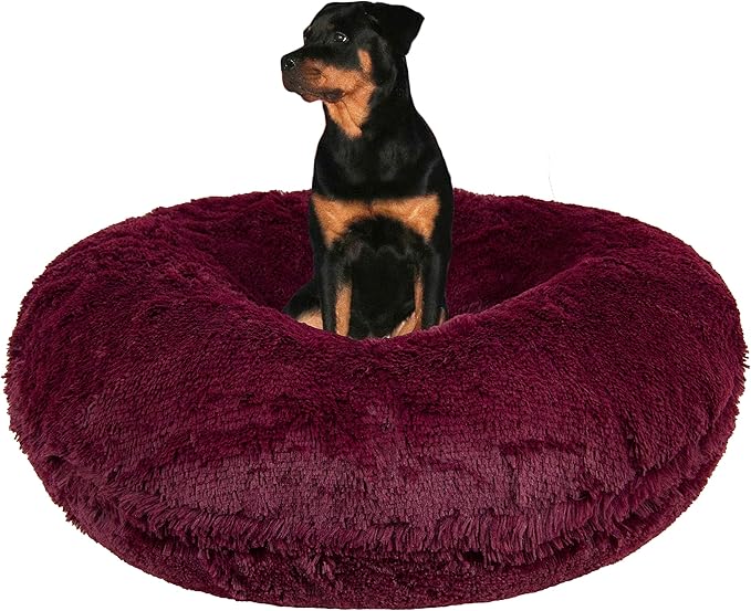 Bessie and Barnie Signature Rosewood Luxury Shag Extra Plush Faux Fur Bagel Pet/Dog Bed (Multiple Sizes)