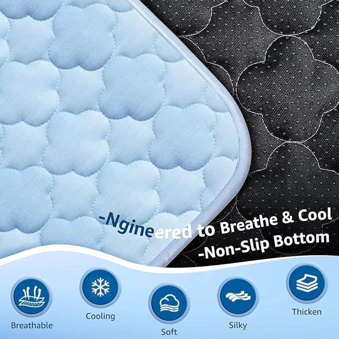 Cooling Mat for Dogs and Cats 24" x 18", Premium Pet Cooling Bed Indoor Outdoor with Waterproof Cover & Ice Silk, Summer Cool Pad for Puppy Kitty, Non-Slip Washable Pet Blanket for Crate Kennel