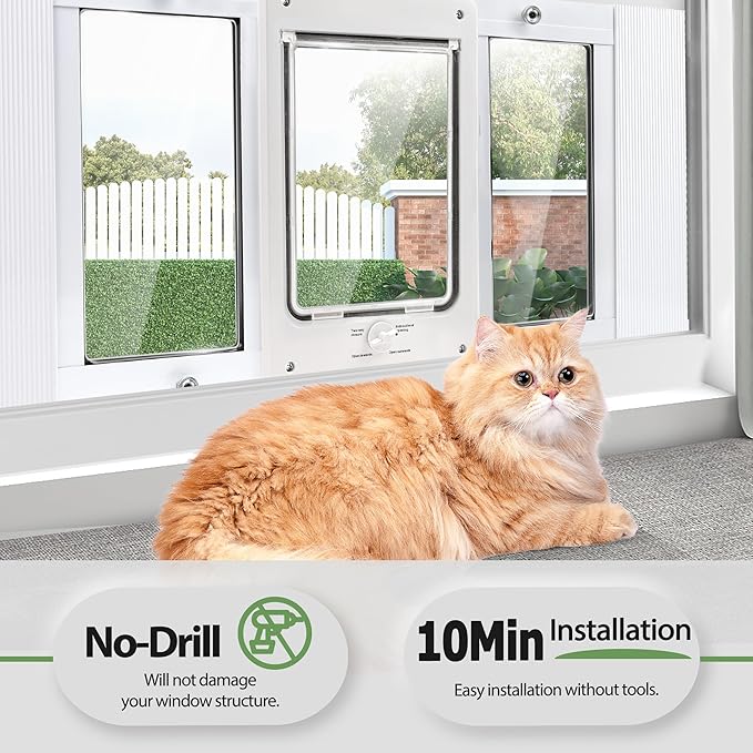 Full-Size Window Pet Door for Cats & Small Dogs, Fits 28"-32" Width Windows, No Damage Cat Door for Window, Lockable Window Mount Cat Door, Weatherproof Cat Door Window Insert Horizontal