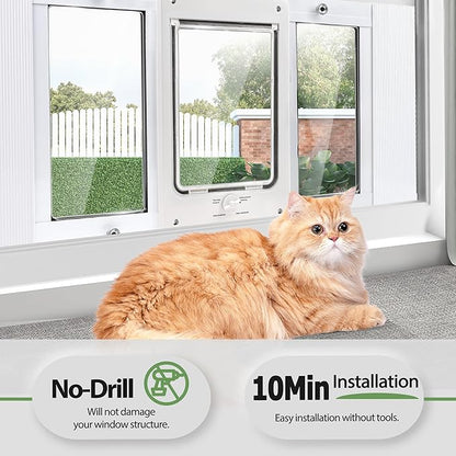 Full-Size Window Pet Door for Cats & Small Dogs, Fits 28"-32" Width Windows, No Damage Cat Door for Window, Lockable Window Mount Cat Door, Weatherproof Cat Door Window Insert Horizontal