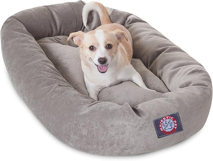 Majestic Pet 32 Inch Micro Velvet Calming Dog Bed Washable – Cozy Soft Round Dog Bed with Spine for Head Support - Fluffy Donut Puppy Mat 32x23x7 (inch) Medium - Vintage (2025)