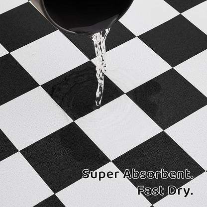 Ralxion Checkered Dog Feeding Mat, Absorbent Mats for Dog Food and Water Bowl, Dispenser, Feeder, Retro Aesthetic Black Checkerboard Pet Placemat for Dogs, Cats, Puppy Accessories, 16" X 24”