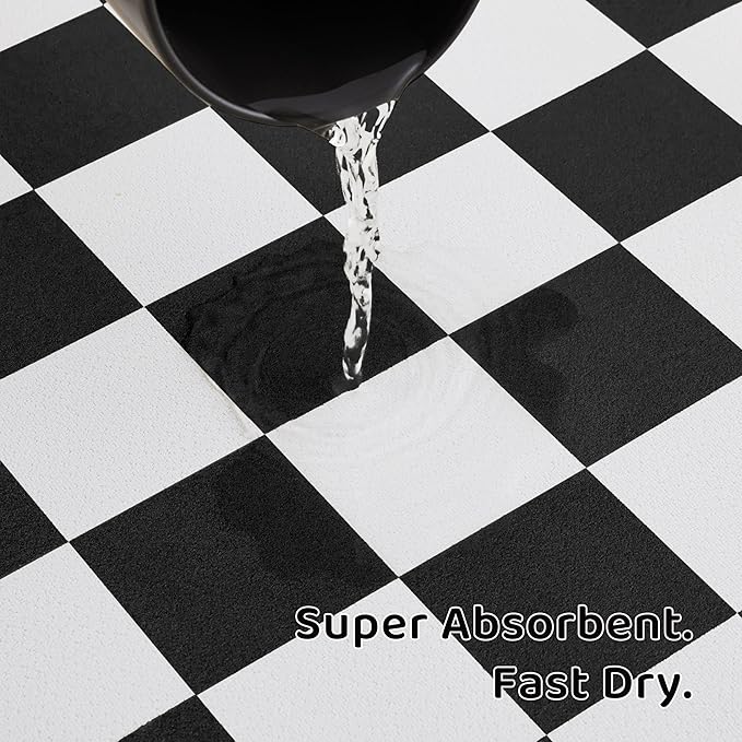 Ralxion Checkered Dog Feeding Mat, Absorbent Mats for Dog Food and Water Bowl, Dispenser, Modern Aesthetic Black White Checkerboard Pet Placemat for Dogs, Cats, Puppy Accessories, 12" X19”