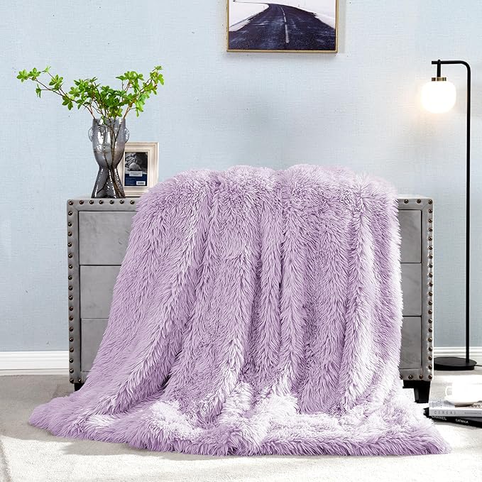 JONIYEAR Oversized Decorative Fluffy Faux Fur Throw Blanket Twin Size 60" x 71", Soft Luxury Lightweight Furry Blankets, Accent Cozy Shaggy Plush Thick Warm Fuzzy Blanket for Winter Bed Sofa, Purple