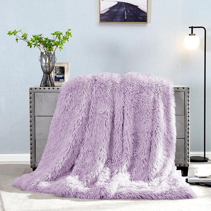 JONIYEAR Oversized Decorative Fluffy Faux Fur Throw Blanket Twin Size 60" x 71", Soft Luxury Lightweight Furry Blankets, Accent Cozy Shaggy Plush Thick Warm Fuzzy Blanket for Winter Bed Sofa, Purple
