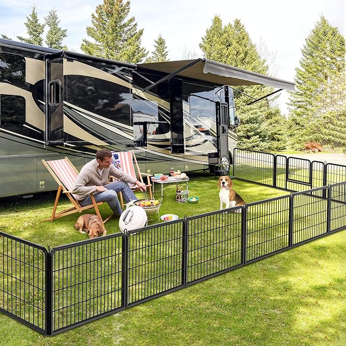 Dog Pen Pet Playpen Kennel Fence Outdoor Indoor Play Yard Puppy Exercise Barrier 31'' W x 24'' H 16 Panels (16 Panels, 24 Inches)
