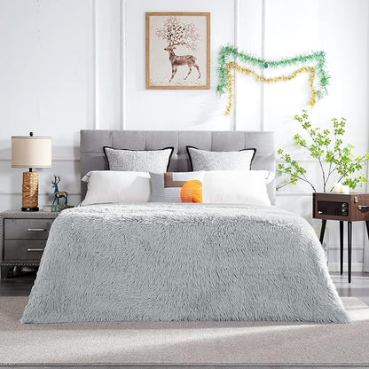 JONIYEAR Extra Large Decorative Fluffy Faux Fur Blanket Queen Size 80" x 90", Soft Luxury Lightweight Furry Blanket, Solid Cozy Shaggy Plush Thick Warm Fuzzy Blankets for Winter Bed Couch, Grey