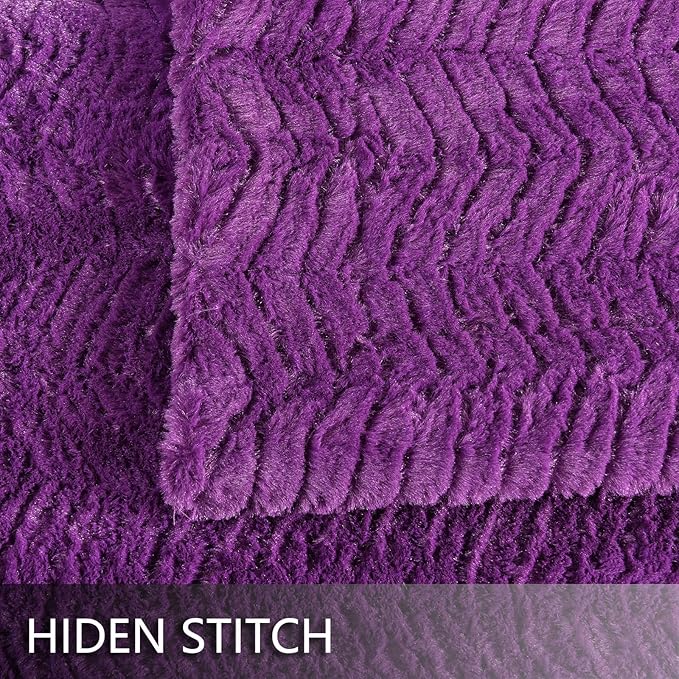 YUSOKI Luxury Faux Fur Blanket for Queen Size Bed 2 Layers,7.3lb,All Ages,Home Decoration Without Pillows (Purple,90"x90")