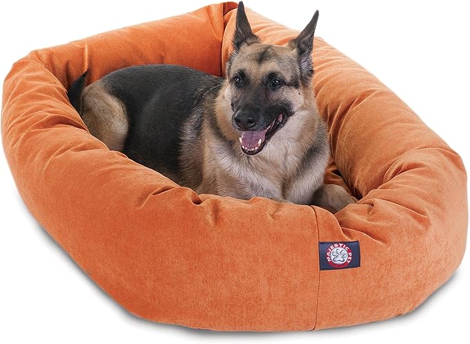 Majestic Pet 52 Inch Micro Velvet Calming Dog Bed Washable – Cozy Soft Round Dog Bed with Spine for Head Support - Fluffy Donut Puppy Mat 52x35x11 (inch) X- Large – Orange (2025)