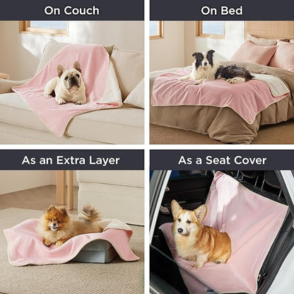 Bedsure Cat Blanket for Indoor Cats - Waterproof Calming Cat Blankets for Couch Protection, Sherpa Fleece Pet Blanket, Soft Plush Reversible Throw Furniture Protector, 40"x30", Pink