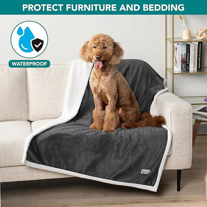 PetAmi Waterproof Dog Blanket for Medium Large XL Dog Puppy Cat Throw for Couch Cover Leakproof Protection, Sherpa Fleece, Reversible Soft Washable 80x60 Charcoal Gray