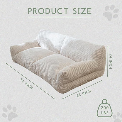 HIGOGOGO Large Human Dog Bed, Giant Dog Sofa Bed, Big Comfy Floor Sofa Couch for Pet Families with Foam Chunk Supportive Mat, XXXXL Size Corduroy Orthopedic Bed for Human, Beige