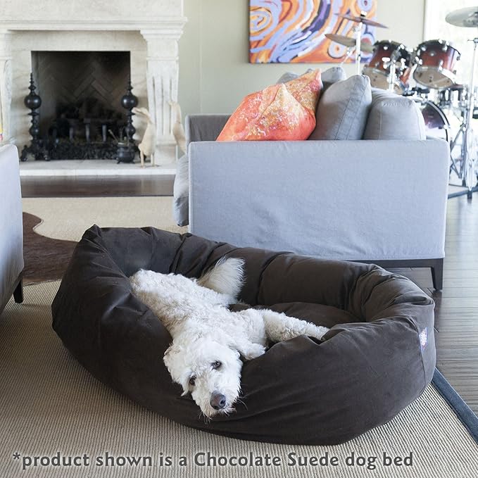 Majestic Pet 32 Inch Suede Calming Dog Bed Washable – Cozy Soft Round Dog Bed with Spine Support for Dogs to Rest Their Head - Fluffy Donut Dog Bed 32x23x7 (Inch) - Round Pet Bed Medium – Stone