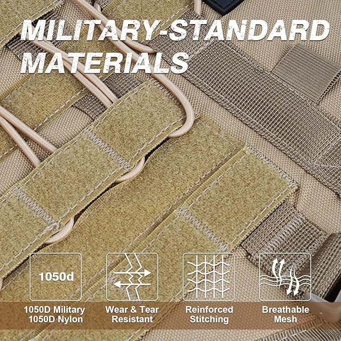 No Pull Tactical Dog Harness for Large Dogs, Escape Proof Molle Dog Vest Harness and Leash Set, Adjustable Military Service Dog Harness with Handle for Medium Large Dogs(Brown, XL)