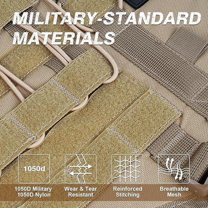 No Pull Tactical Dog Harness for Large Dogs, Escape Proof Molle Dog Vest Harness and Leash Set, Adjustable Military Service Dog Harness with Handle for Medium Large Dogs(Brown, XL)