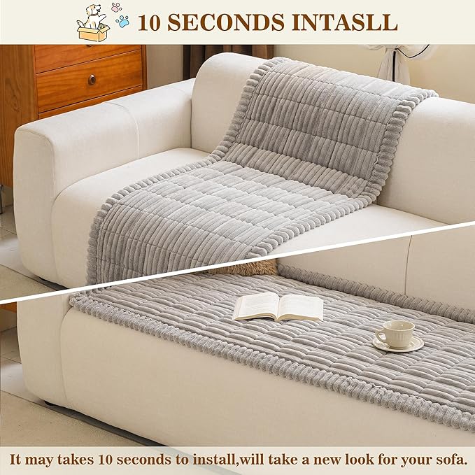 MYSKY HOME Couch Covers for 2 Cushion Sofa, Couch Cover for Dogs, Sofa Covers for Pets Washable, Soft Non-Slip Sofa Slipcovers, Loveseat Couch Covers, Furniture Protector, Light Grey, 27.6" x 59"