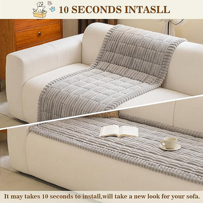 MYSKY HOME Couch Covers for 3-4 Cushion Sofa Pet Friendly, Couch Cover for Dogs, Sofa Covers for Pets Washable, Soft Non-Slip Sofa Slipcovers Furniture Protector Covers, Light Grey, 27.6" x 82.7"