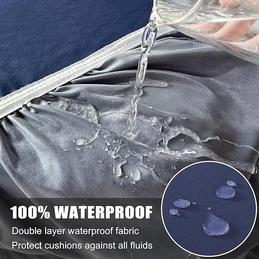 100% Waterproof Couch Cushion Covers Sofa Seat Cover, Stretch Loveseat Covers for Dogs, Reversible Sofa Protector Covers for Kids Pets with Elastic Bottom, Washable(Loveseat Cushion, Navy)