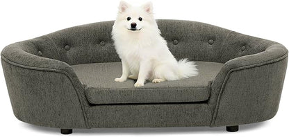 Dog Couch Bed with Oval Semi-Enclosed, Durable Linen Material Pet Sofa with Soft Foam Cushion, Dog Sofa Bed with Legs for Medium Dogs, Dark Grey