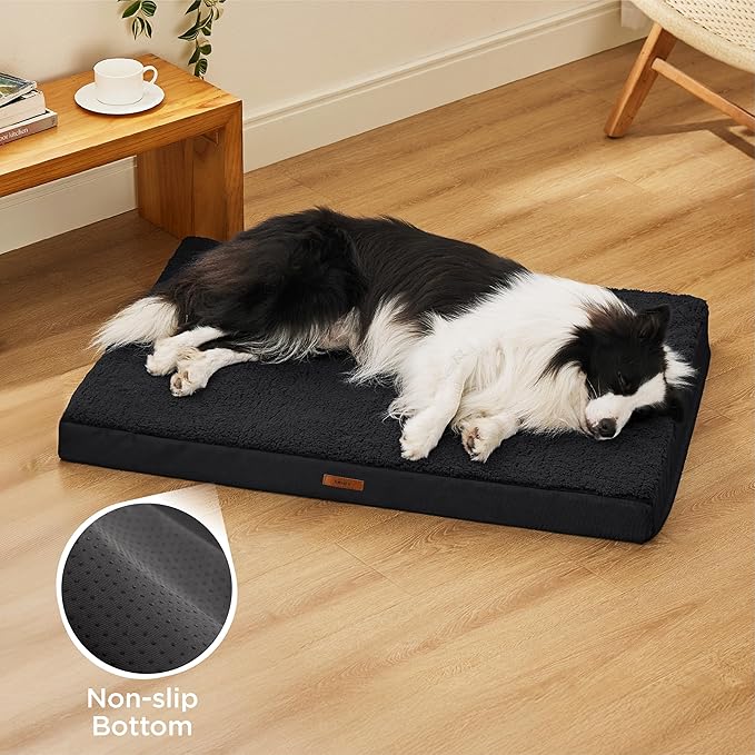 LE SURE Washable Dog Bed Cover Replacement - Medium Size Plush Fleece Cover for Orthopedic Egg Crate Foam Pet Mat 30x20x3 Inches, Black
