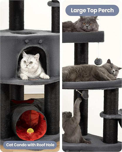 Cat Tree Tower for Large Cats Adult - 60 Inch XXL Sturdy Heavy Duty Extra Wide Scratching Posts (φ4.4in) Condo - Indoor Big Cat House Hammock Perch - XL Wood Multi Level Feline Pet Bed Trees Houses