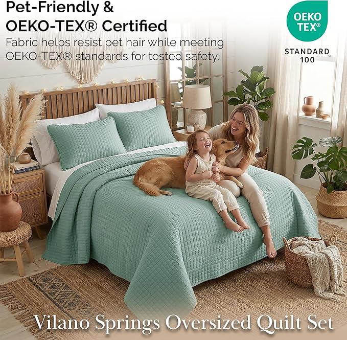 Southshore Fine Living, Inc. Twin Quilt Coverlet Bedding Set, Soft Brushed Microfiber Bedspread, Stain and Pet Hair Resistant Bedding, XL/Twin Blue Quilt Comforter Set with 1 Pillow Sham, Steel Blue