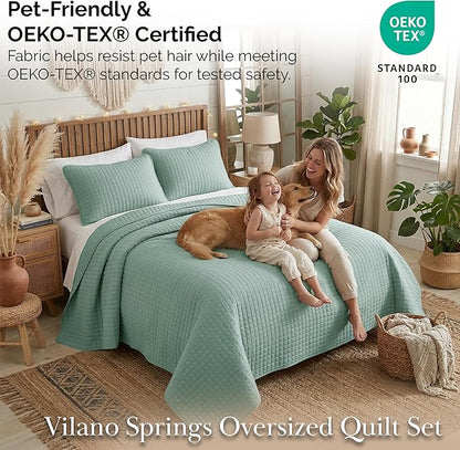 Southshore Fine Living, Inc. Twin Quilt Coverlet Bedding Set, Soft Brushed Microfiber Bedspread, Stain and Pet Hair Resistant Bedding, XL/Twin Blue Quilt Comforter Set with 1 Pillow Sham, Steel Blue