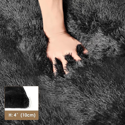 EHEYCIGA Fluffy XXL Dog Crate Pad, Plush Faux Fur Dog Bed for Extra Large Dogs, Calming Anti Anxiety XXL Bed, Washable Soft Warm Crate Mat with Non-Slip Bottom, Black