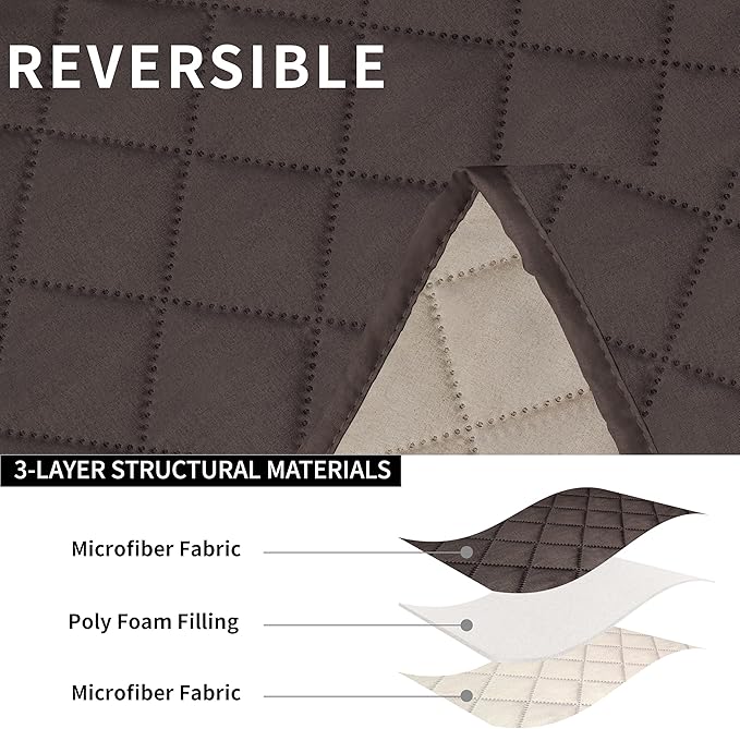 Easy-Going Recliner Sofa Cover, Reversible Couch Cover for 3 Seat Recliner, Split Sofa Cover for Each Seat, Furniture Protector with Elastic Straps for Dogs, Pets(3 Seater, Chocolate/Beige)