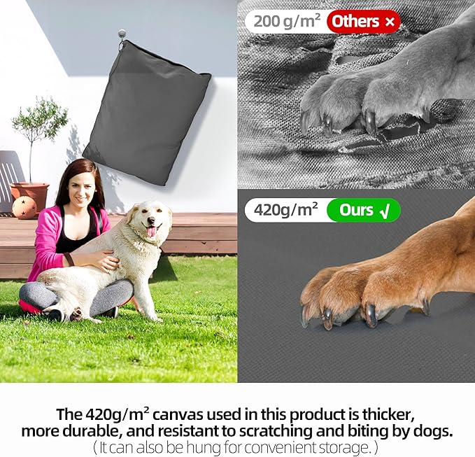 Sytopia 36 Inch Canvas Indestructible Outdoor Dog Bed for Large Dogs, Chew Proof Dog Bed with Waterproof Washable Removable Cover, Indoor Patio Pet Pad for Crate, Dark Grey