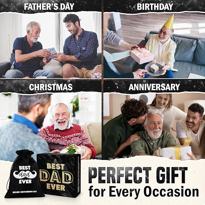 AXIARA Christmas Dad Gifts from Daughter Son - Beard Kit for Men Grooming and Care with Brush, Comb, Scissors & Storage Bag - Best Dad Ever Gifts for Dads Father Stepdad, Beard Growth Kit for Men