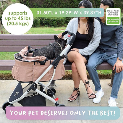 PETIQUE Newport PET Stroller - Desert Rose, 31.50" L X 19.29" W X 39.37" H