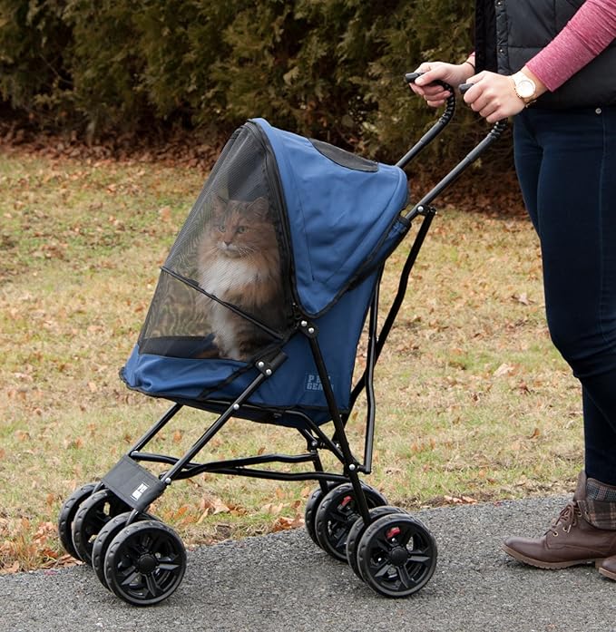 Pet Gear Travel Lite Plus Stroller, Compact, Easy Fold, No Assembly Required, Large Wheels for Cats and Dogs up to 15 pounds, New Dark Sapphire