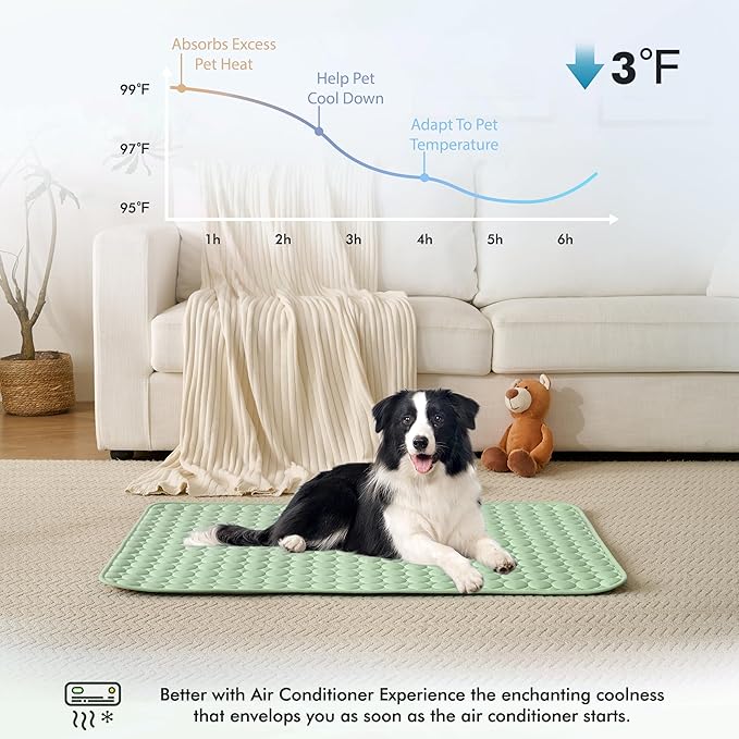 MICROCOSMOS Summer Cooling Mat & Sleeping Pad- Water Absorption Top, Materials Safe, Easy Carry, EZ Clean. Keep Cooling for Pets, Kids and Adults.(Green, 36" x24")