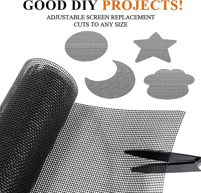 MAGZO Pet Proof Window&Door Screen Replacement Mesh, 35" W x 86" L, Best Vinyl Coated Polyester Dog Cat Protector Heavy Duty, Net Netting Curtain Wire Roll Repair Kit for Patio/Porch/Sliding, Black