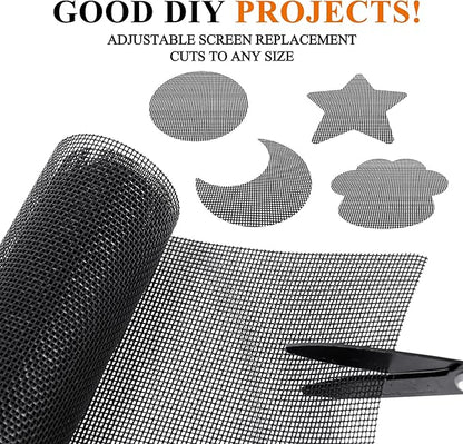 MAGZO Pet Proof Window&Door Screen Replacement Mesh, 48" W x 99" L, Best Vinyl Coated Polyester Dog Cat Resistant Heavy Duty, Net Netting Curtain Wire Roll Repair Kit for Patio/Porch/Sliding, Black