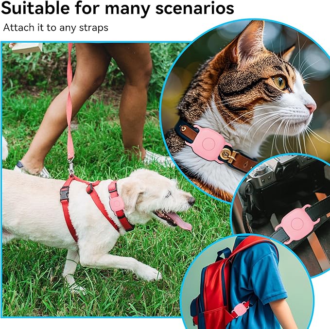 DDJ Waterproof Dog Collar Holder for Life360 Tile Mate Tracker, 2-Pack Durable Silicone Cover, Anti Lost for Life 360 Tile Tracker Case for Cat & Pet Collars, Easy Installation, Lightweight, Pink