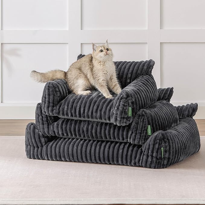 Cute Couch Bed for Pets, Supportive Cat Sofa for Indoor Cats, Medium Dog Sofa Bed for Medium Dogs, Grey, 30 inches