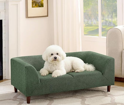 Dog Sofa Couch for Medium Dogs with Backrest and Armrest, Memory Foam Dog Sofa Bed, Modern Elevated Pet Couch Bed with Wooden Legs, Green