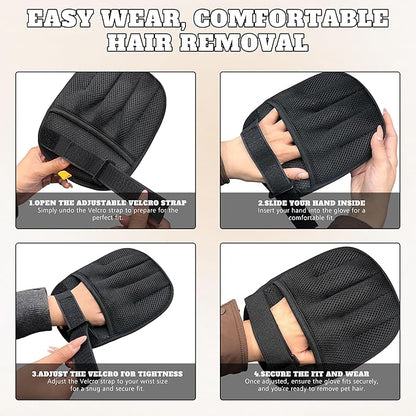 Upgraded Pet Hair Removal Glove for Cats & Dogs, Reusable Five-Finger Static Pet Glove with Adjustable Strap, Pet Hair Remover Tool On Clothes, Furniture, Laundry and Car Interior