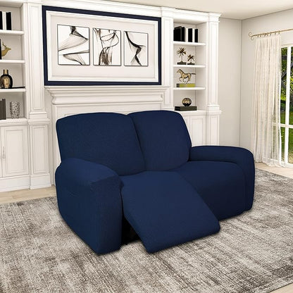 Easy-Going 100% Dual Waterproof Recliner Loveseat Cover, 6-Pieces Stretch Relining Sofa Cover with Pocket, Jacquard 2 Seat Sofa Slipcover Leakproof Washable (Loveseat, Navy)