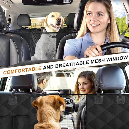 Dog Car Seat Cover for Back Seat with Mesh Window, 600D Heavy Duty Waterproof Hammock, Universal Fit for Cars and SUVs (Standard 56.5"x53")