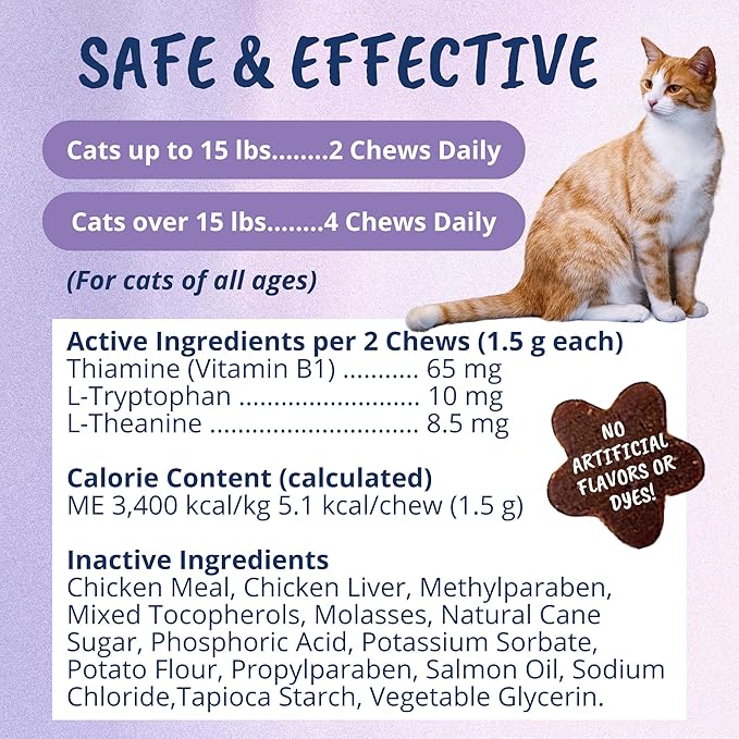Under the Weather Pets | Natural Calming for Cats, 60 Soft Chews |áIngredients Include Thiamine, Normal Nervous System Function | L-Theanine Relaxation, Sleep | L-Tryptophan an Converted to Serotonin