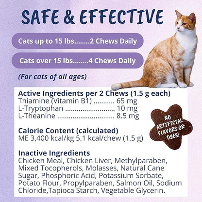Under the Weather Pets | Natural Calming for Cats, 60 Soft Chews |áIngredients Include Thiamine, Normal Nervous System Function | L-Theanine Relaxation, Sleep | L-Tryptophan an Converted to Serotonin