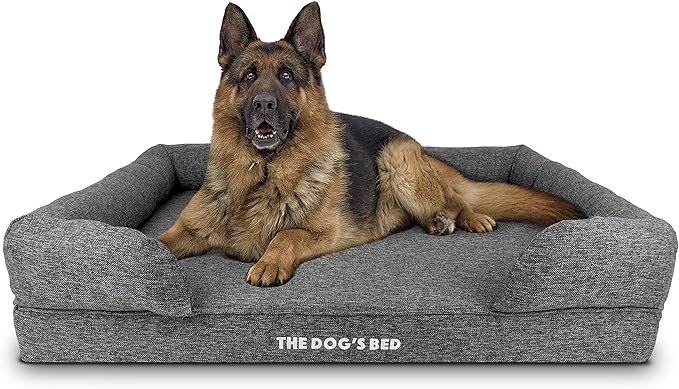 The Dog’s Bed Orthopedic Memory Foam Dog Bed with Bolsters for XL Dogs, Waterproof Washable Cover, Anti-Slip Base, Calming Surface – CertiPUR-Certified Foam, Largeinen Fabric, Grey Linen, XL