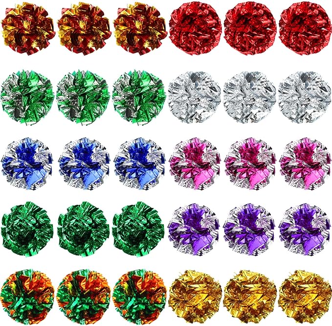 Silkfly 50 Pcs Polyester Film Crinkle Balls Cat Toys 2.36" Interactive Crinkle Ball, Colorful Balls Chew Toy for Cat Chase Ball Toys Attract Cats for Indoor Cats and Kittens to Keep Fit and Active